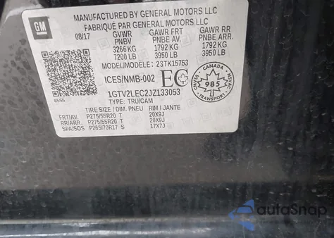 2018 GMC Sierra 1500 из США, поврежденный, VIN 1GTV2LEC2JZ133053